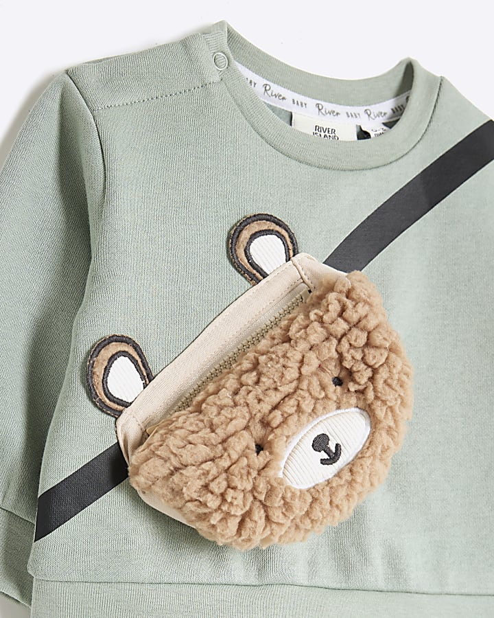 Baby Boys Khaki Borg Bear Sweatshirt Set