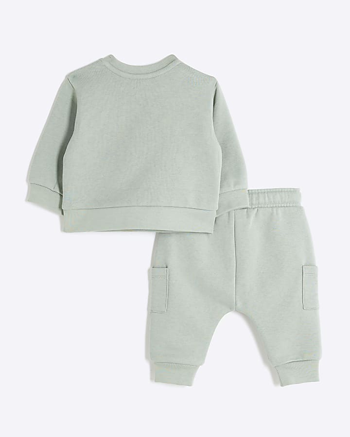 Baby Boys Khaki Borg Bear Sweatshirt Set