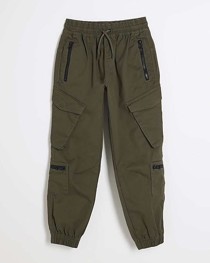 Boys Khaki Zip Front Pocket Cargo Joggers