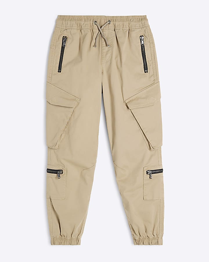 Boys Stone Zip Front Pocket Cargo Joggers