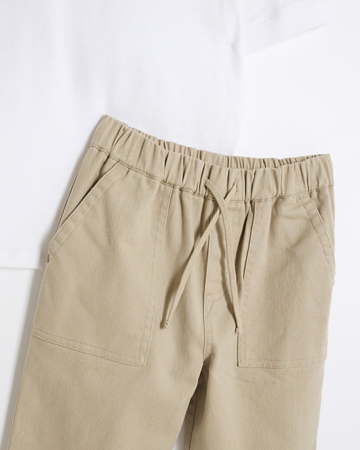 Boys Beige Washed Twill Shacket Set