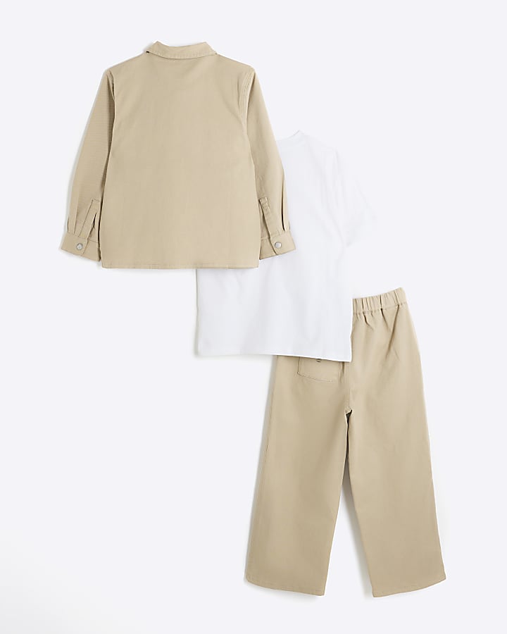 Boys Beige Washed Twill Shacket Set
