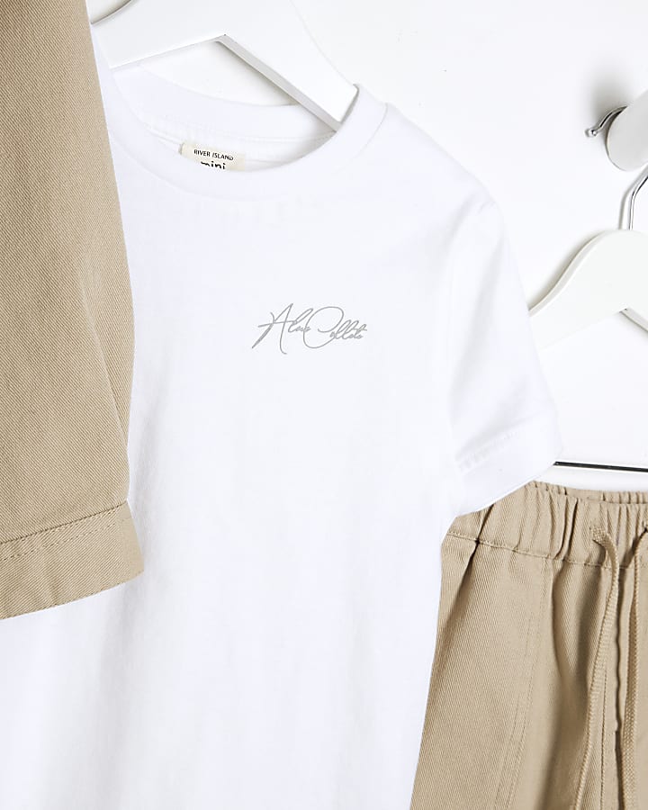 Mini Boys Beige Washed Twill Shacket Set