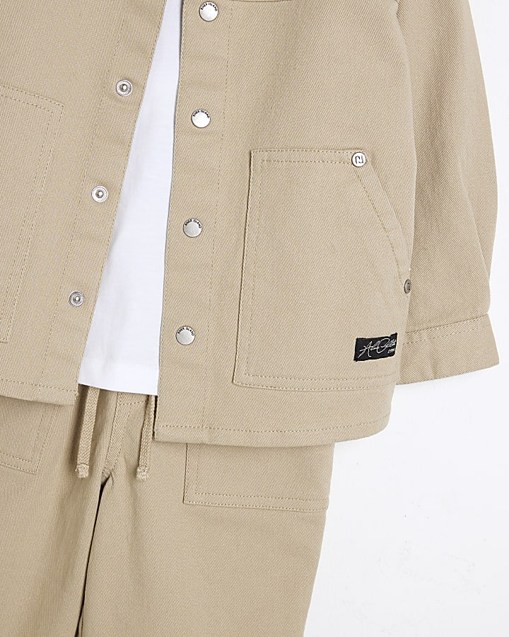 Mini Boys Beige Washed Twill Shacket Set