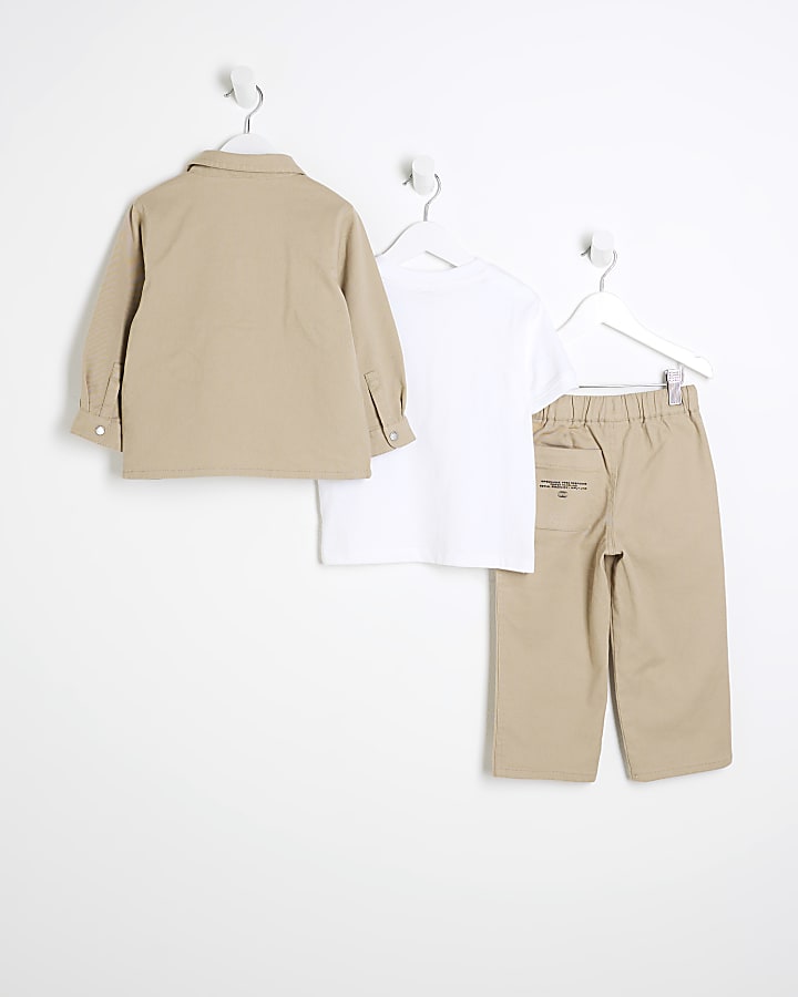 Mini Boys Beige Washed Twill Shacket Set
