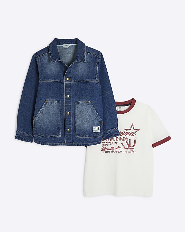 Boys Blue Denim Shacket T-Shirt Set