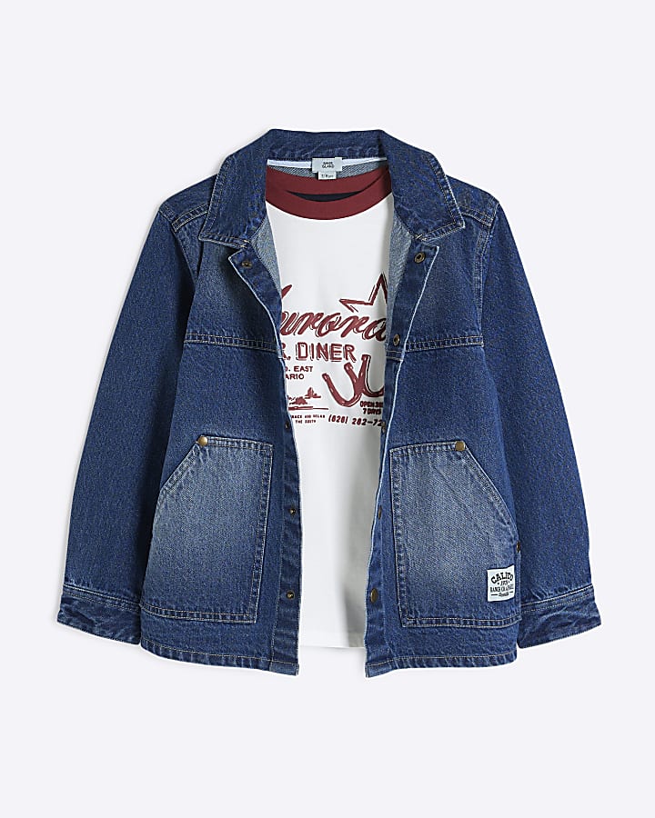 Boys Blue Denim Shacket T-Shirt Set