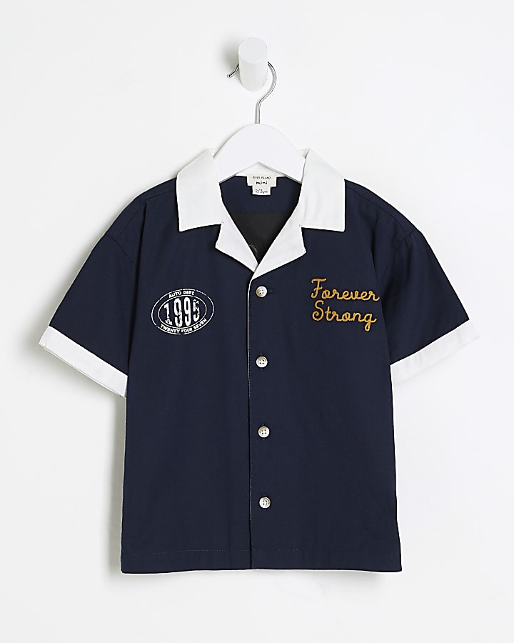 Mini Boys Navy Embroidery Eagle Shirt