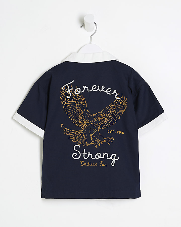 Mini Boys Navy Embroidery Eagle Shirt