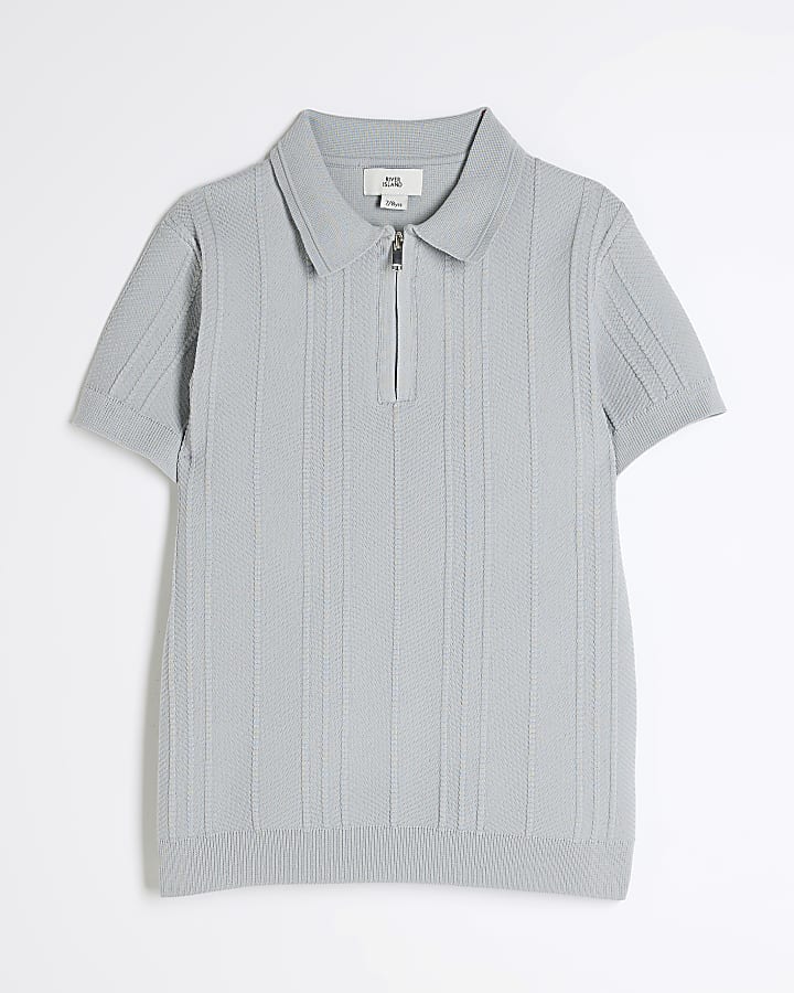 Boys Grey Knitted Polo Shirt