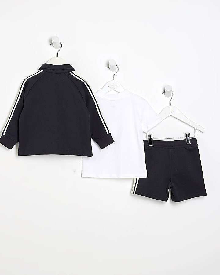 Mini Boys Navy Taped Shorts Set 3 Piece Set