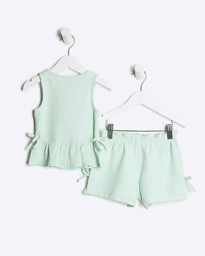 Mini Girls Turquoise Shirred Bow Tank Top Set