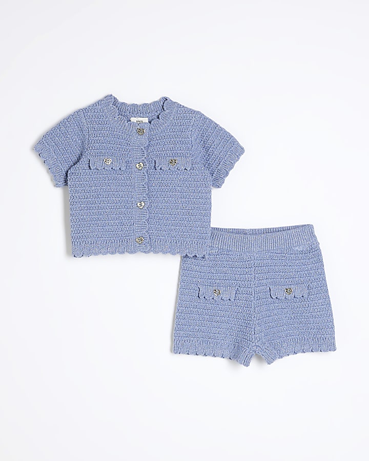 Baby Girls Blue Short Sleeve Cardigan Set