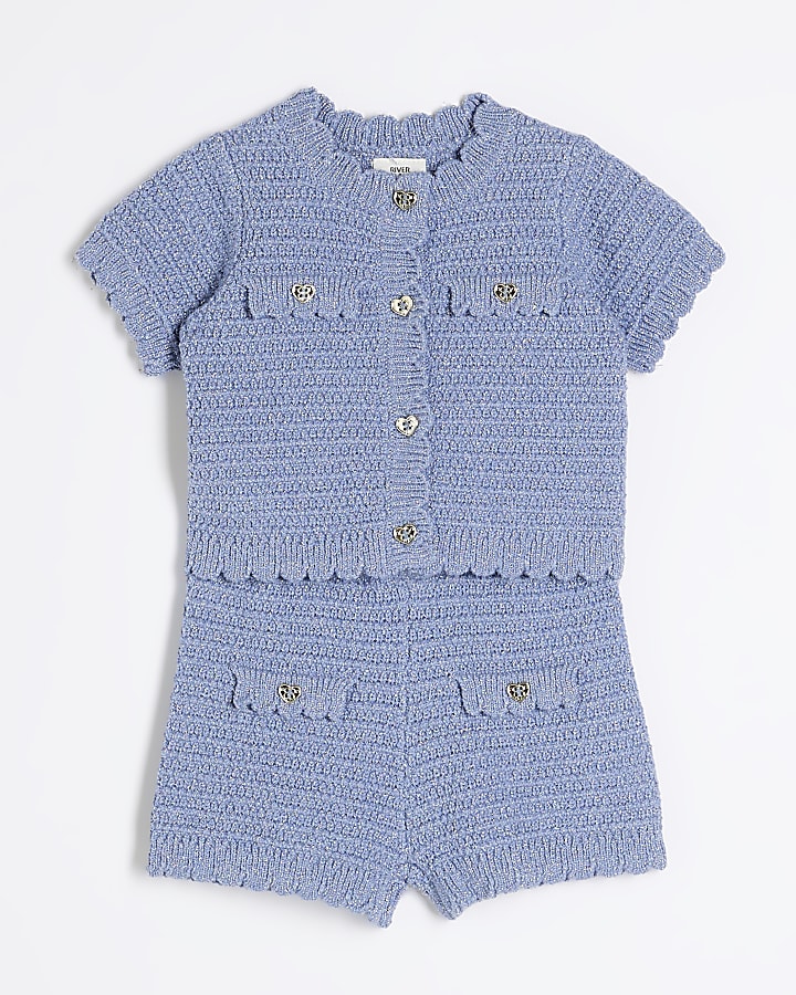 Baby Girls Blue Short Sleeve Cardigan Set