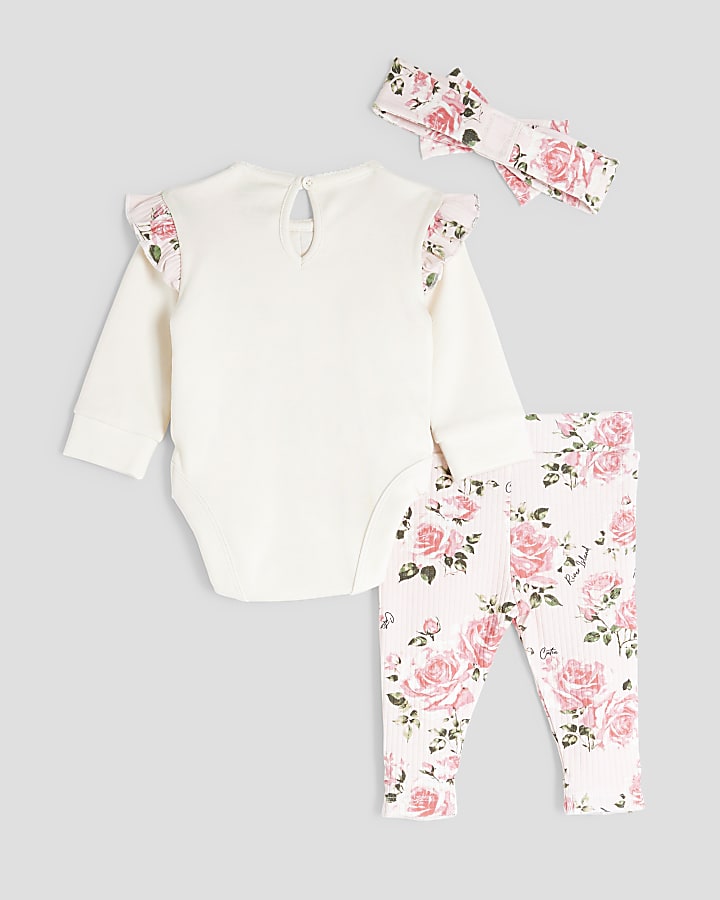 Baby Girls White Floral Bodysuit Set