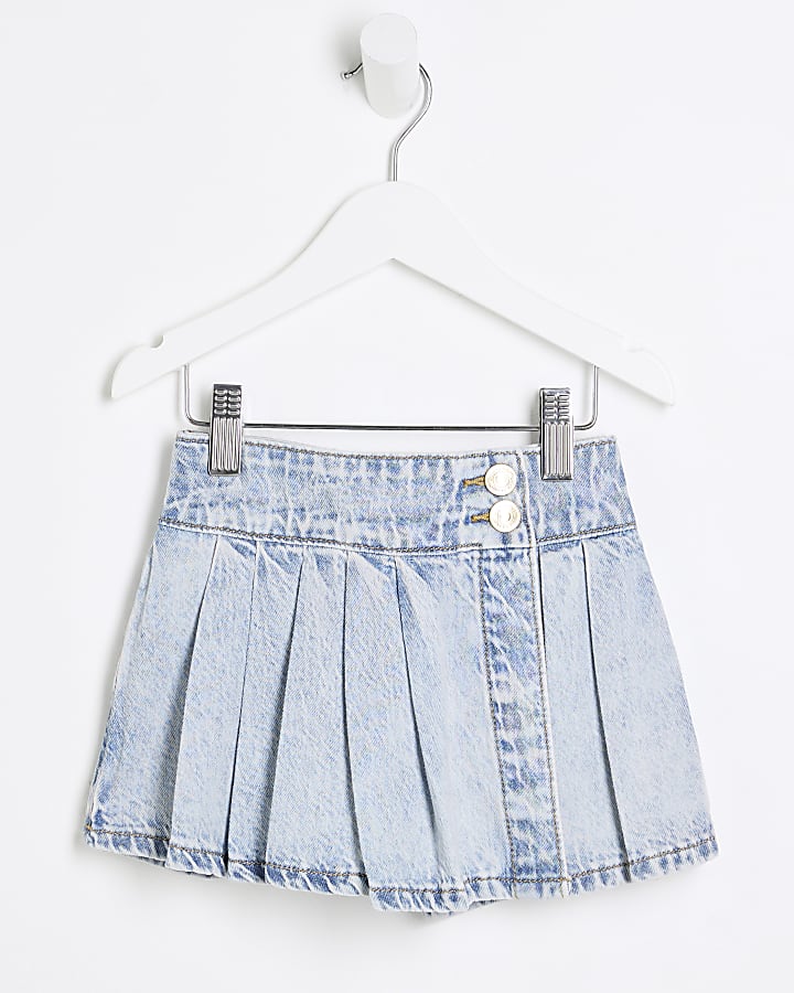 Mini Girls Blue Denim Pleated Skort