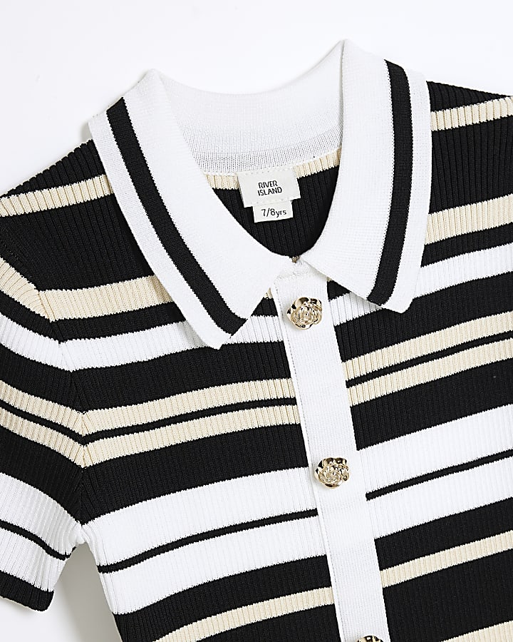 Girls Black Stripe Polo Dress