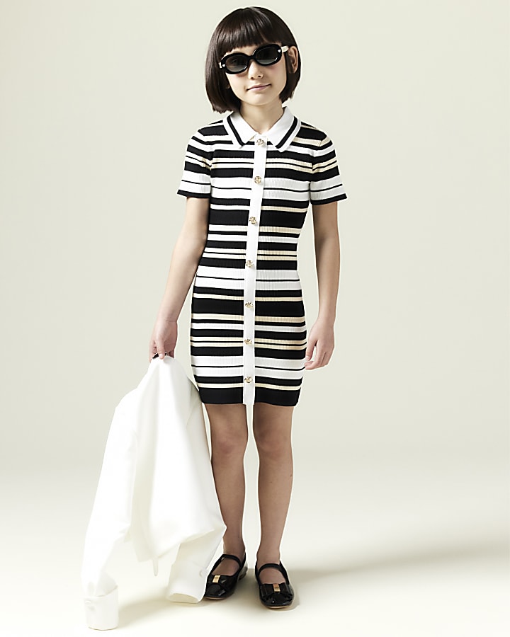 Girls Black Stripe Polo Dress