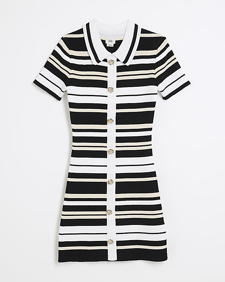 Girls Black Stripe Polo Dress