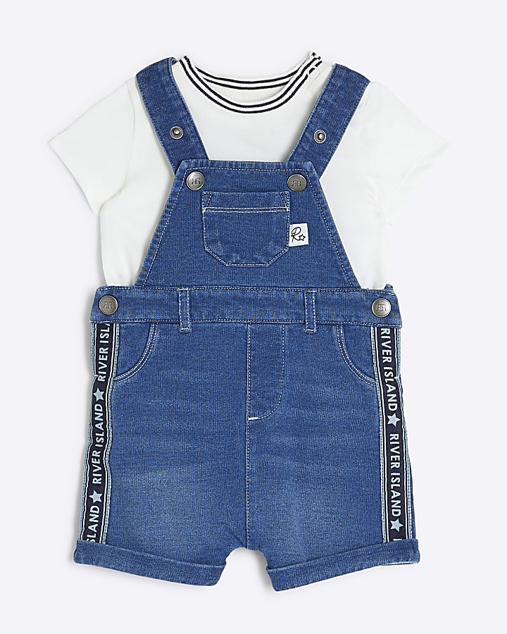 Baby Boy Blue Denim Dungarees & T-shirt Set