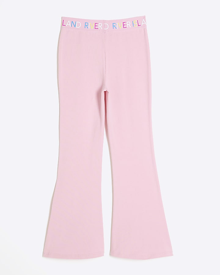 Girls Pink RI Waistband Flared Leggings