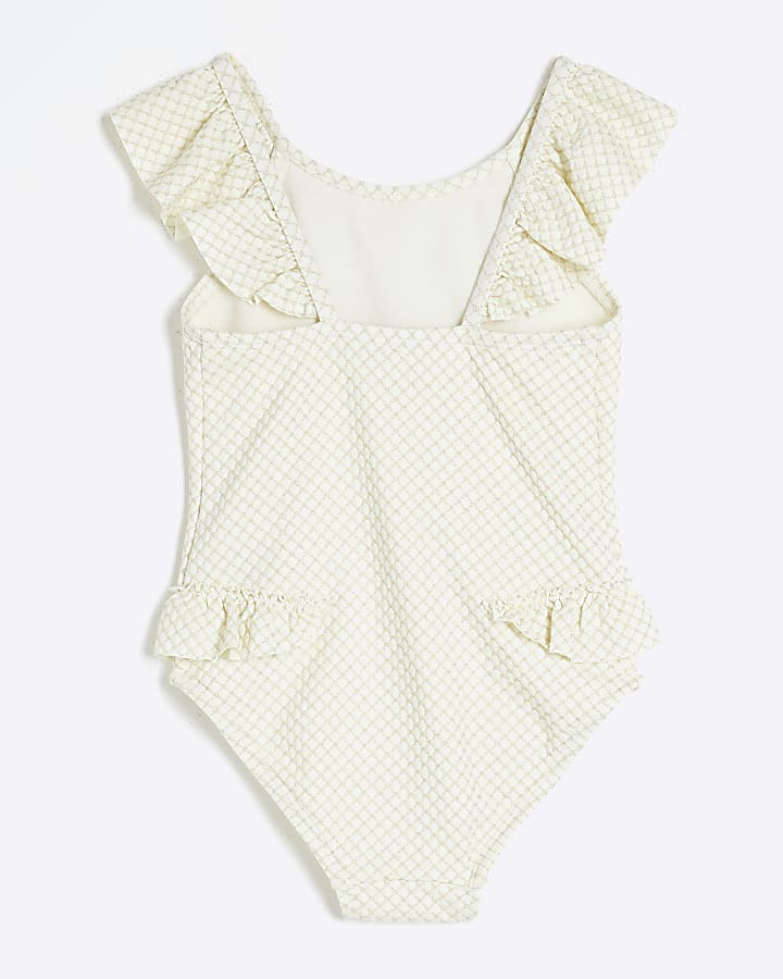 Mini Girls Cream Glitter frilled Swimsuit