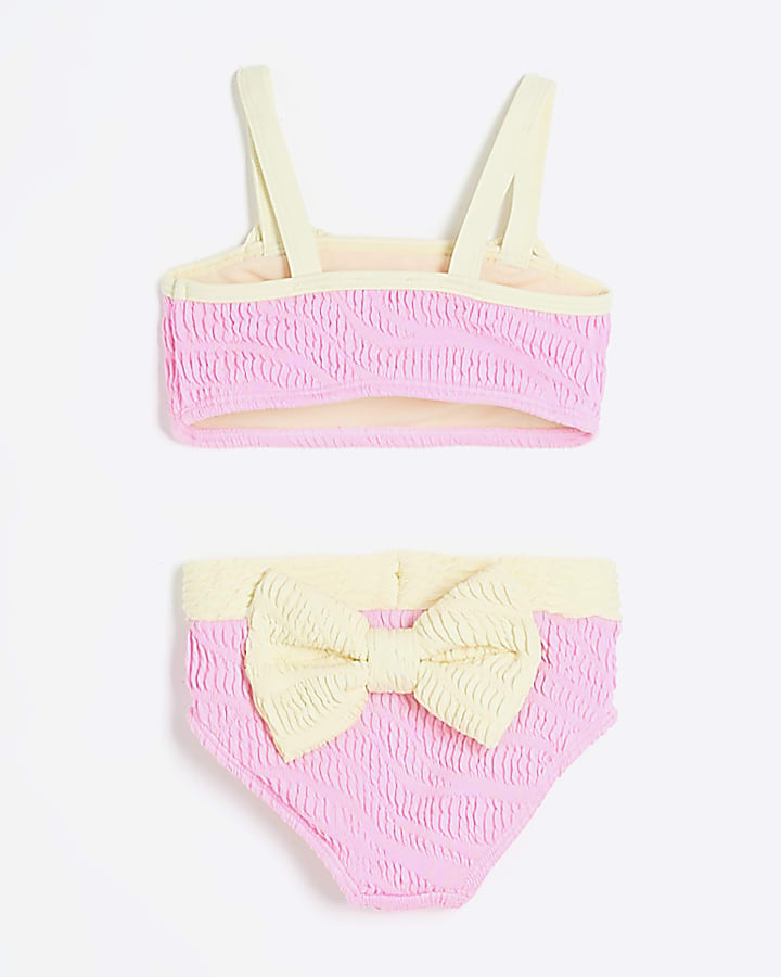 Mini Girls Pink Bow Bikini Top And Brief Set