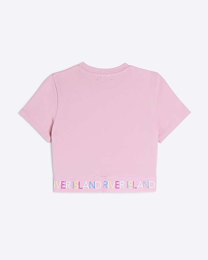 Girls Pink RI Waistband Crop Top