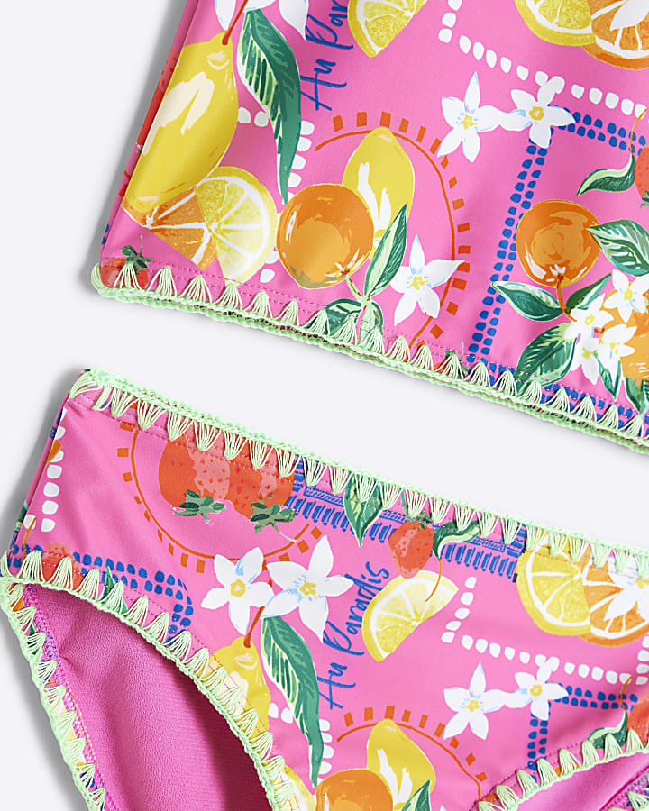 Girls Pink Lemon T-Shirt Bikini Set