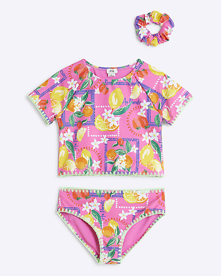 Girls Pink Lemon T-Shirt And Bikini Brief Set