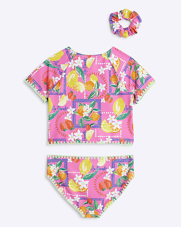 Girls Pink Lemon T-Shirt Bikini Set