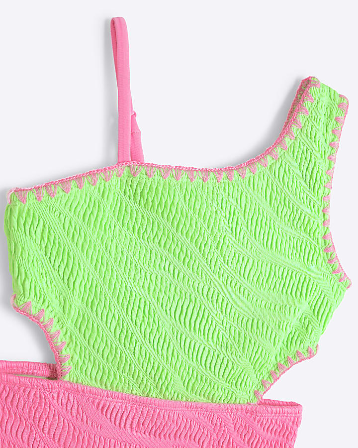 Girls Pink Zebra Textured Swimsuit Set