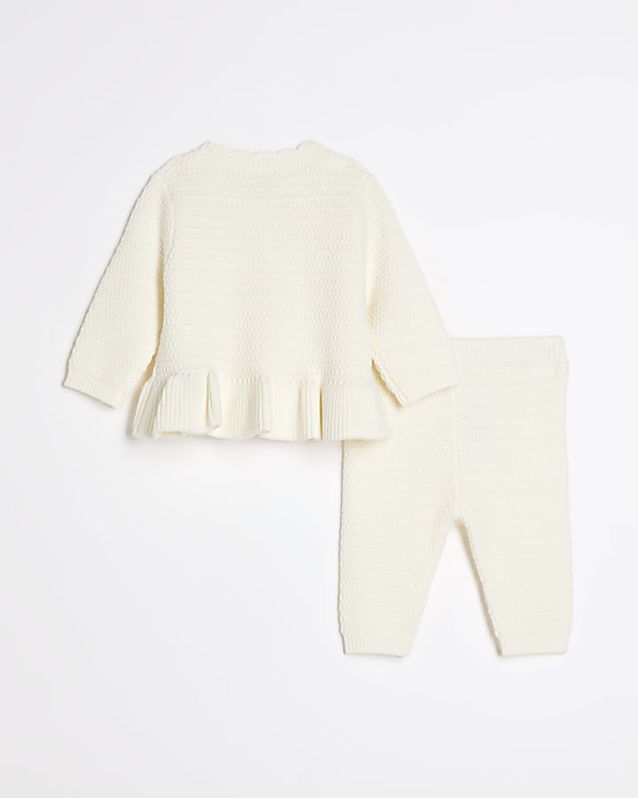 Baby Girls Cream Peplum Cardigan Knit Set