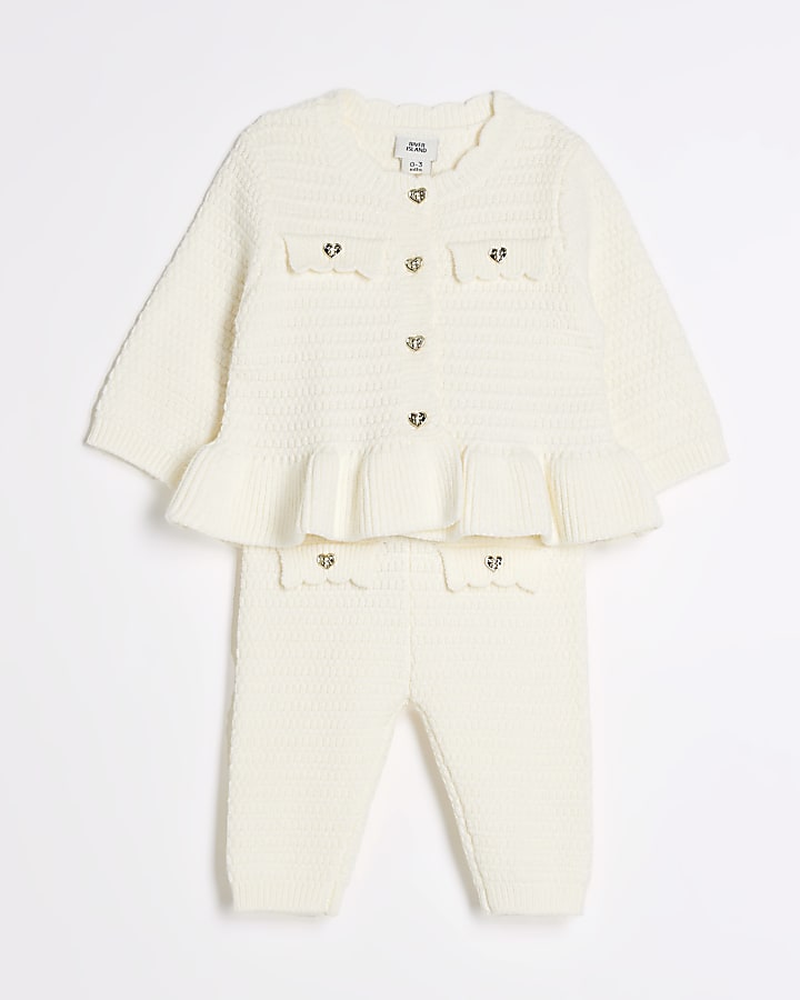 Baby Girls Cream Peplum Cardigan Knit Set