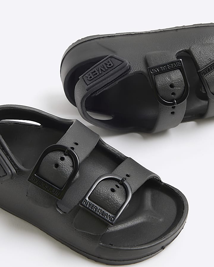 Mini Boys Black Double Strap Sandals