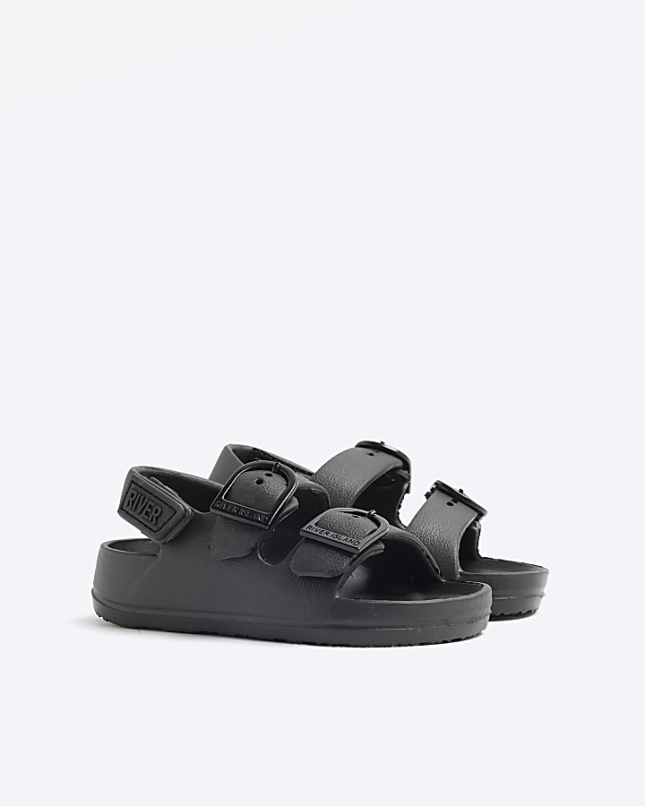 Mini Boys Black Double Strap Sandals