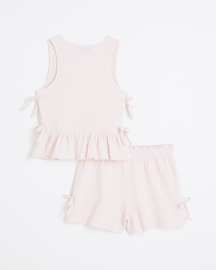 Girls Pink Shirred Bow Tank Top Set