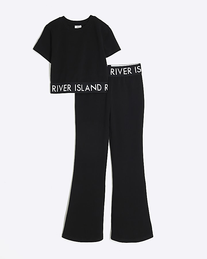 Girls Black Kickflare Trousers Set