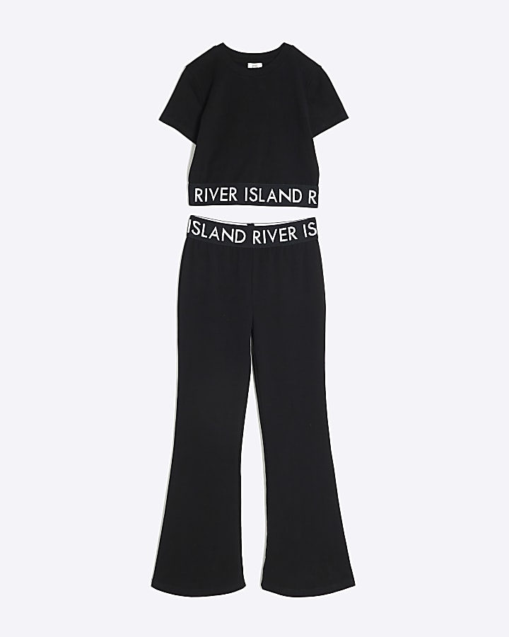 Girls Black Kickflare Trousers Set