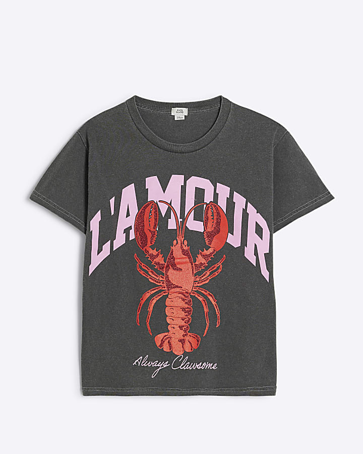 Girls Grey Lamour Lobster Graphic T-Shirt