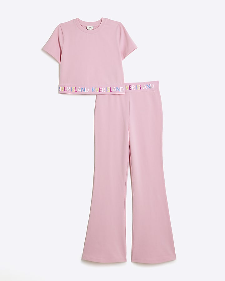 Girls Pink Kickflare Trousers Set