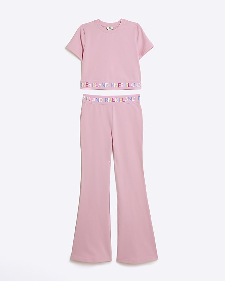 Girls Pink Kickflare Trousers Set