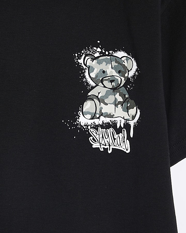 Boys Black Camo Bear T-Shirt