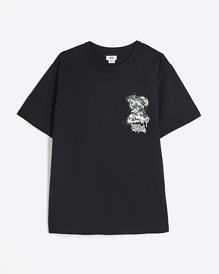 Boys Black Camo Bear T-Shirt