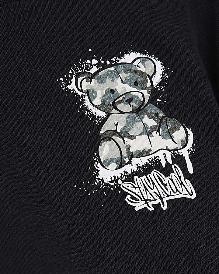 Mini Boys Black Camo Bear T-shirt