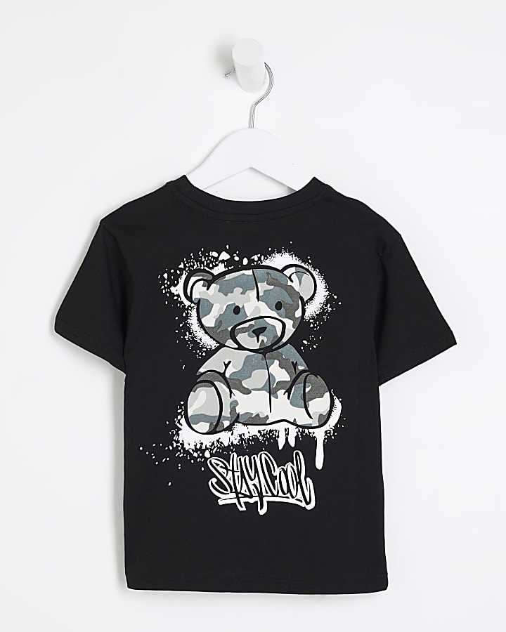 Mini Boys Black Camo Bear T-shirt