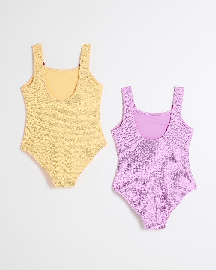 Girls Yellow Pack Of 2 Textured Swimsuits