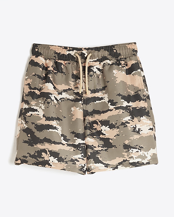 Boys Green Camouflage Swim Shorts