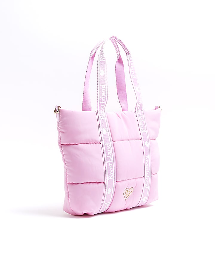 Girls Pink Nylon Padded Shopper Bag