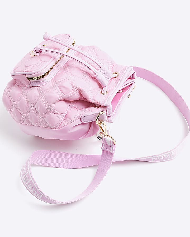 Girls Pink Nylon Bucket Bag